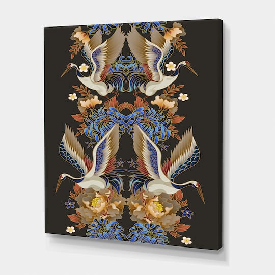 Designart - Chinoiserie With Birds and Peonies IX - Traditional Canvas Wall Art Print